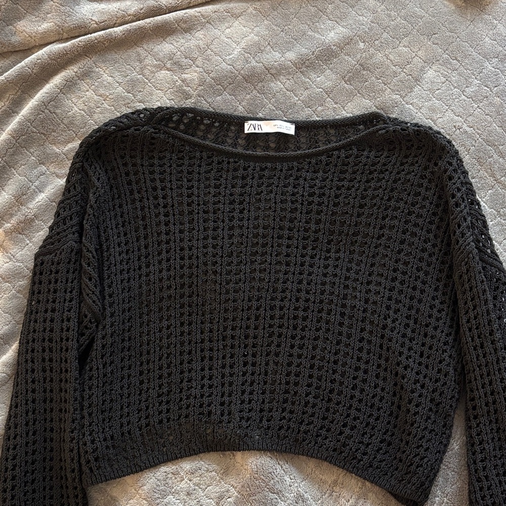 Zara Black Textured Knit Sweater